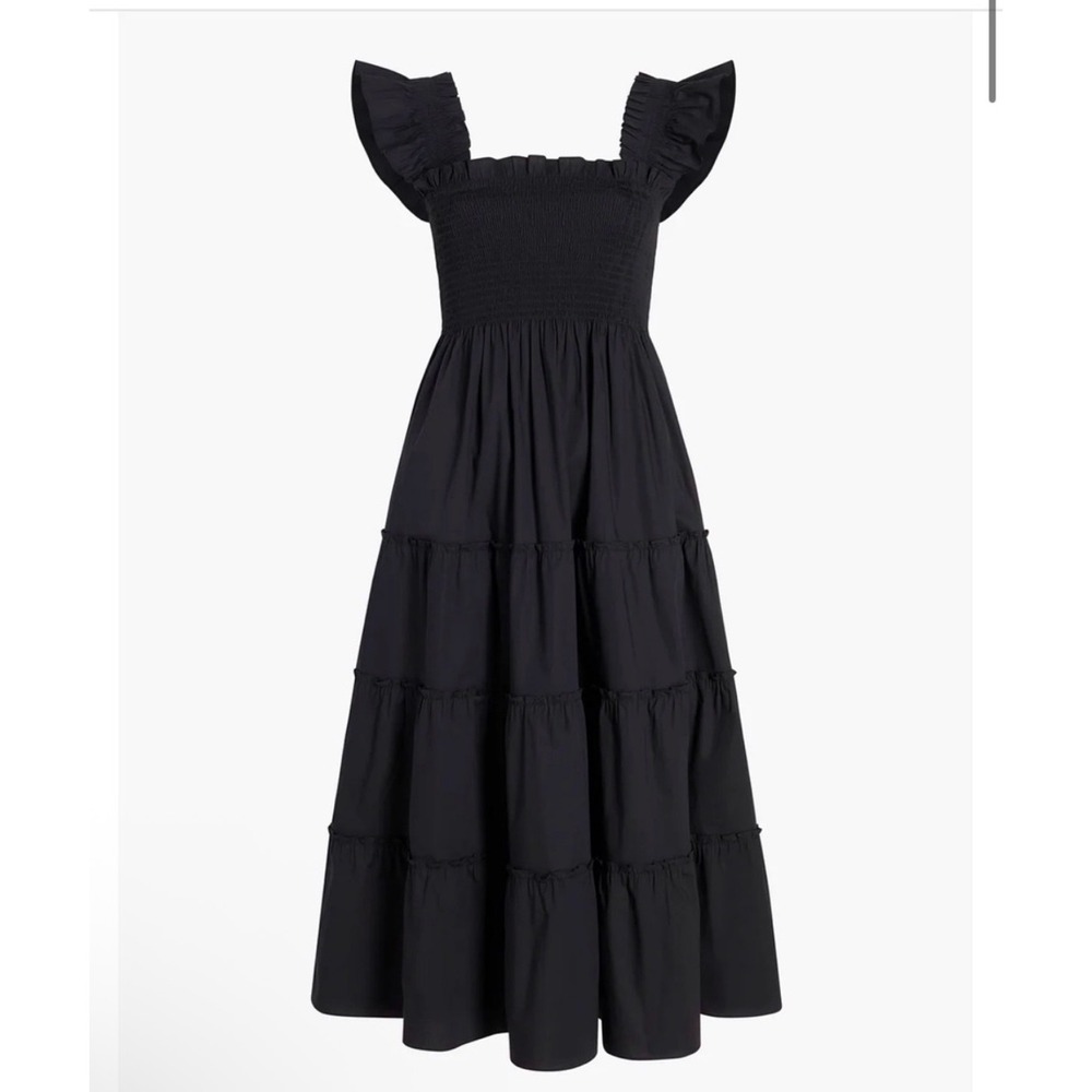 Hill House The Ellie Nap Dress Black Smocked Tiered Midi Size Small Crepe